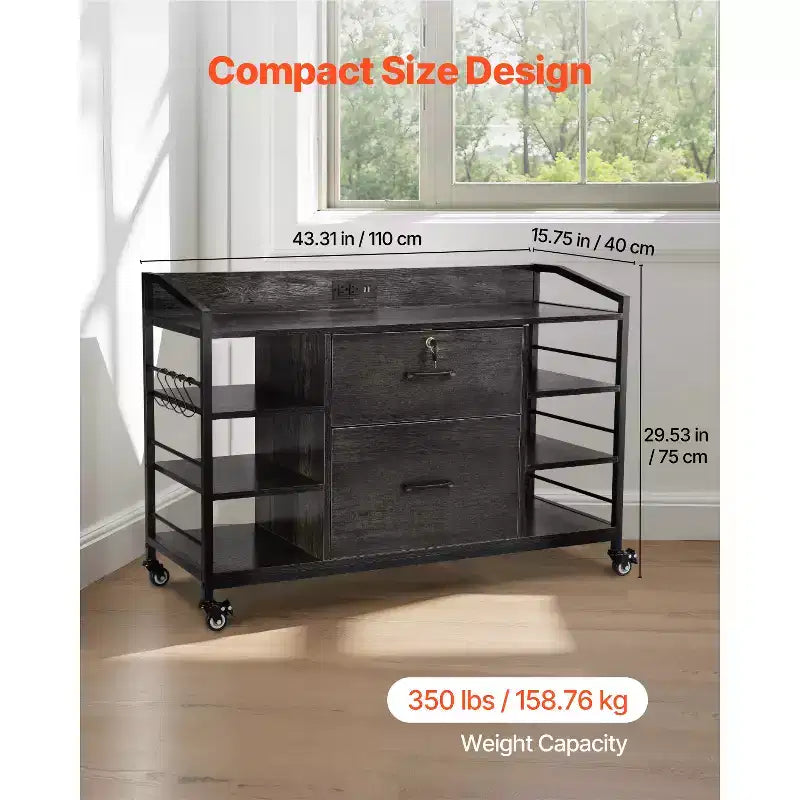 Classificatore metallico a 2 cassetti VEVOR, classificatore laterale con serratura e 6 ripiani aperti, armadietto classificatore ampio in legno con presa multipla, grigio