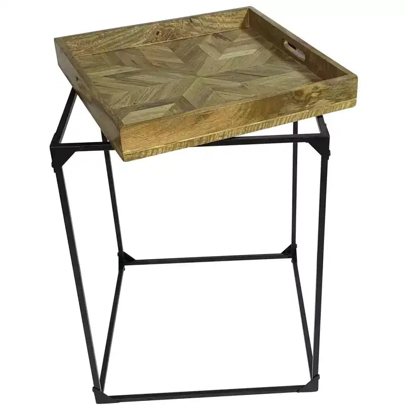 HomeRoots Tavolino con Struttura Quadrata in Legno Massello Naturale e Nero e Ferro 29