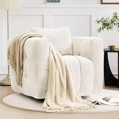 Sedia Girevole Hyleory con Telaio in Legno e Rivestimento in Tessuto Morbido, Rotazione a 360°, Design Ergonomico Confortevole per Salotto e Ufficio
