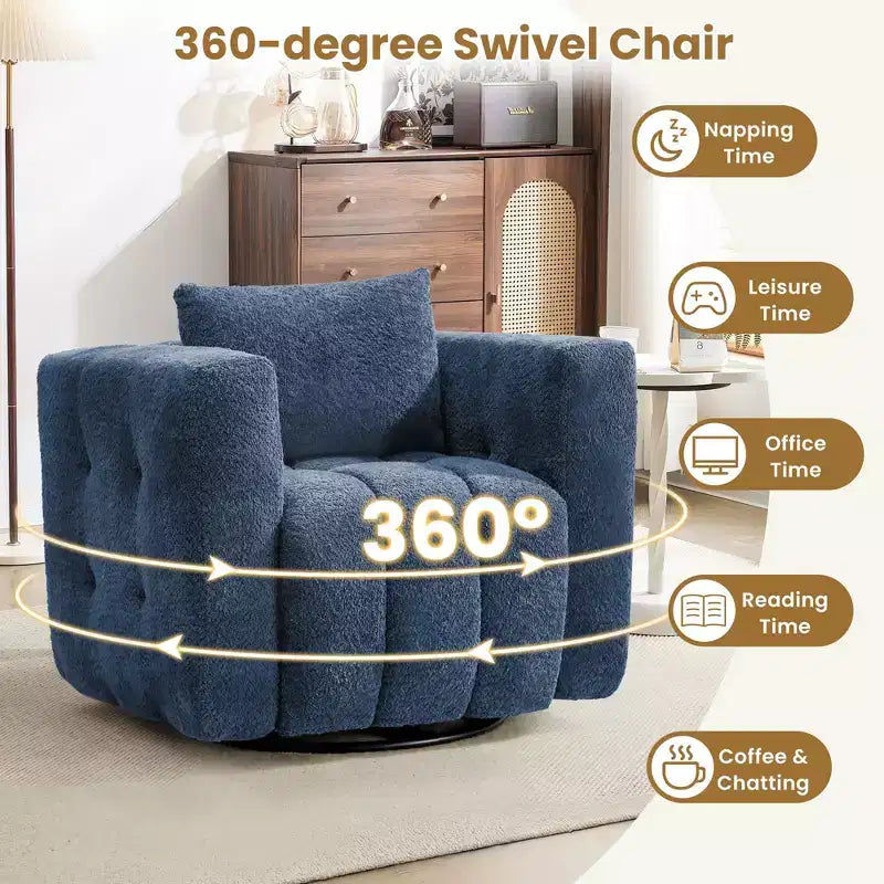 Sedia Girevole Hyleory con Telaio in Legno e Rivestimento in Tessuto Morbido, Rotazione a 360°, Design Ergonomico Confortevole per Salotto e Ufficio