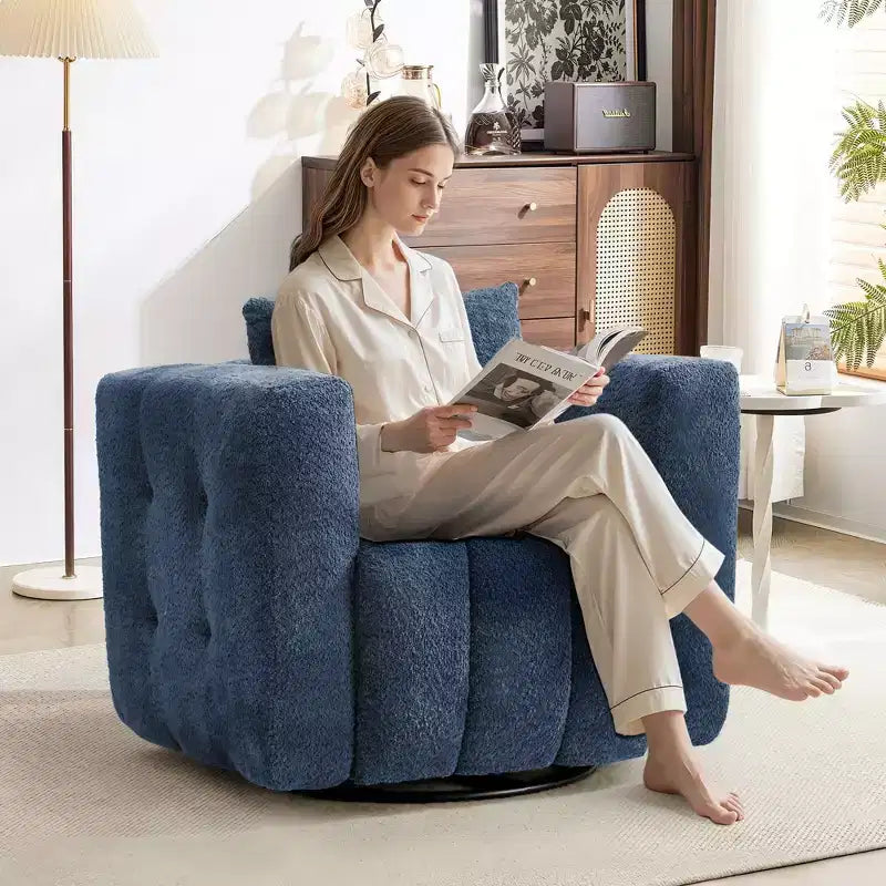Sedia Girevole Hyleory con Telaio in Legno e Rivestimento in Tessuto Morbido, Rotazione a 360°, Design Ergonomico Confortevole per Salotto e Ufficio