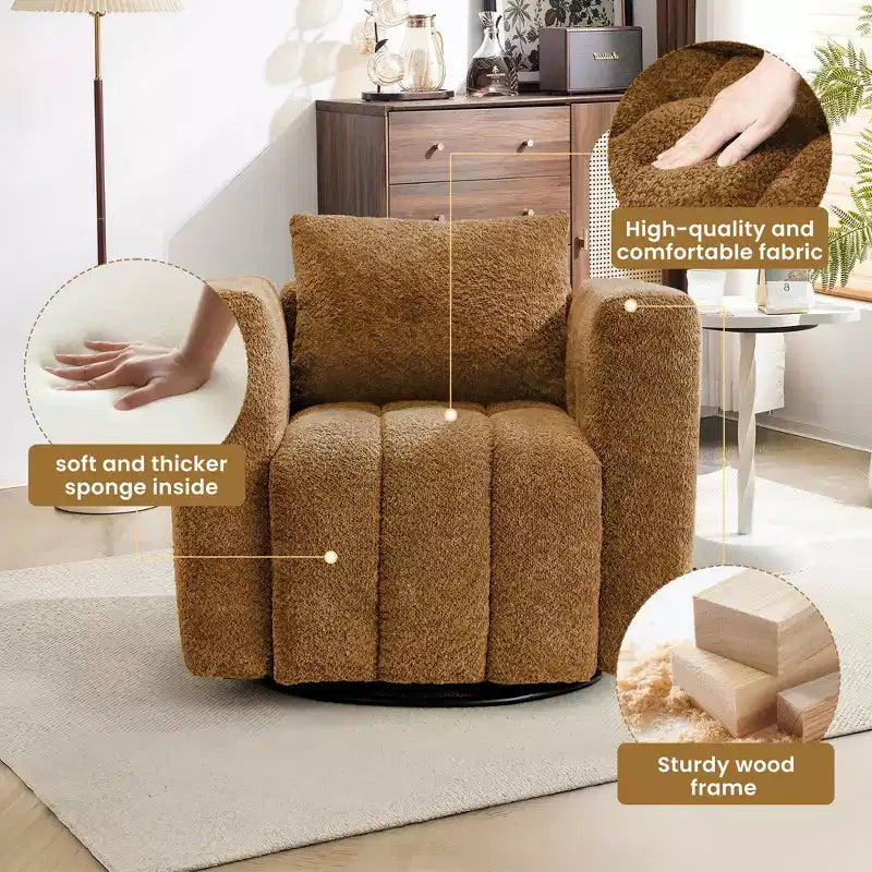 Sedia Girevole Hyleory con Telaio in Legno e Rivestimento in Tessuto Morbido, Rotazione a 360°, Design Ergonomico Confortevole per Salotto e Ufficio