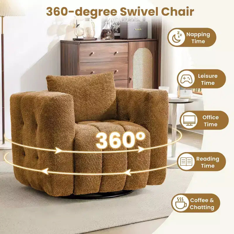 Sedia Girevole Hyleory con Telaio in Legno e Rivestimento in Tessuto Morbido, Rotazione a 360°, Design Ergonomico Confortevole per Salotto e Ufficio
