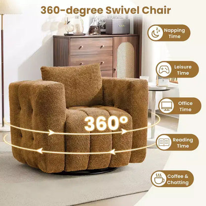 Sedia Girevole Hyleory con Telaio in Legno e Rivestimento in Tessuto Morbido, Rotazione a 360°, Design Ergonomico Confortevole per Salotto e Ufficio