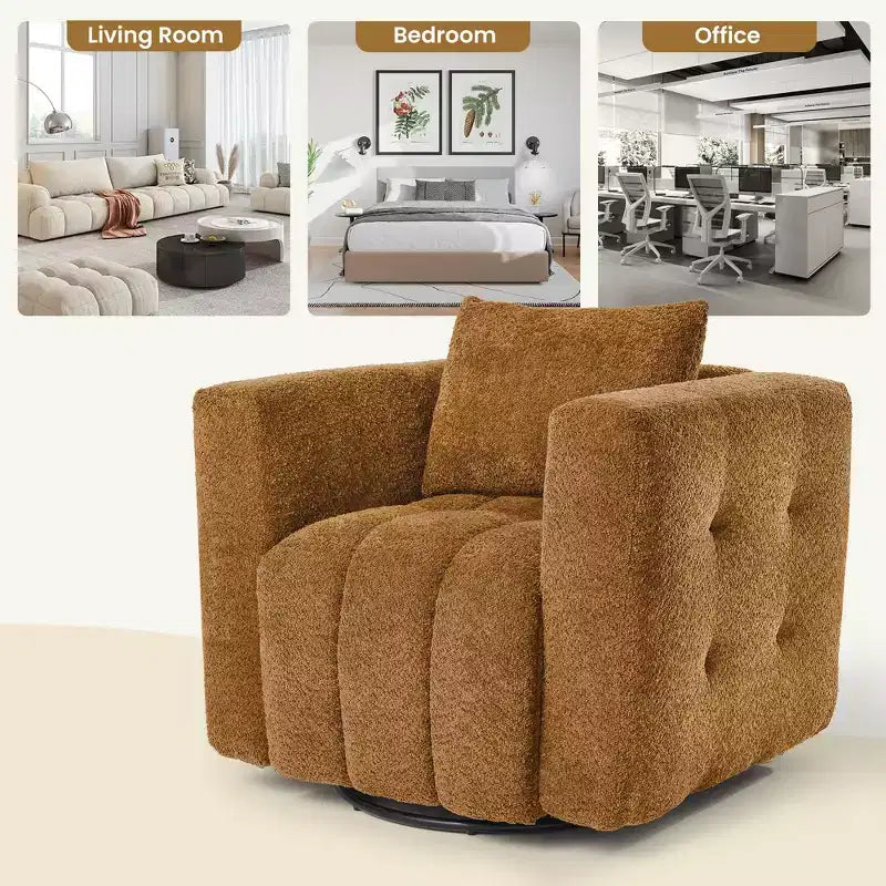 Sedia Girevole Hyleory con Telaio in Legno e Rivestimento in Tessuto Morbido, Rotazione a 360°, Design Ergonomico Confortevole per Salotto e Ufficio