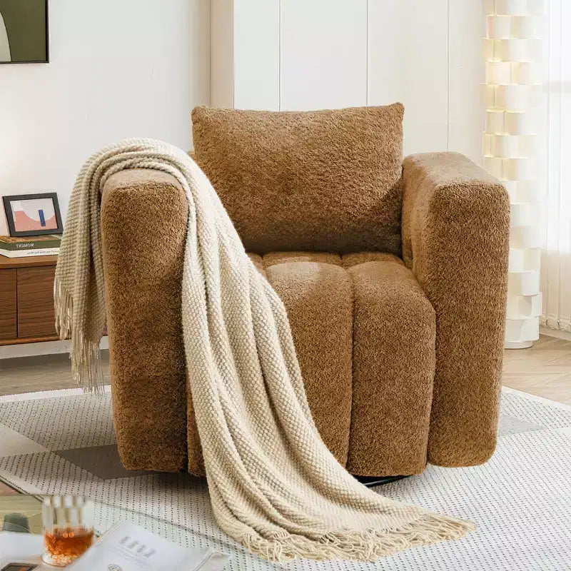 Sedia Girevole Hyleory con Telaio in Legno e Rivestimento in Tessuto Morbido, Rotazione a 360°, Design Ergonomico Confortevole per Salotto e Ufficio
