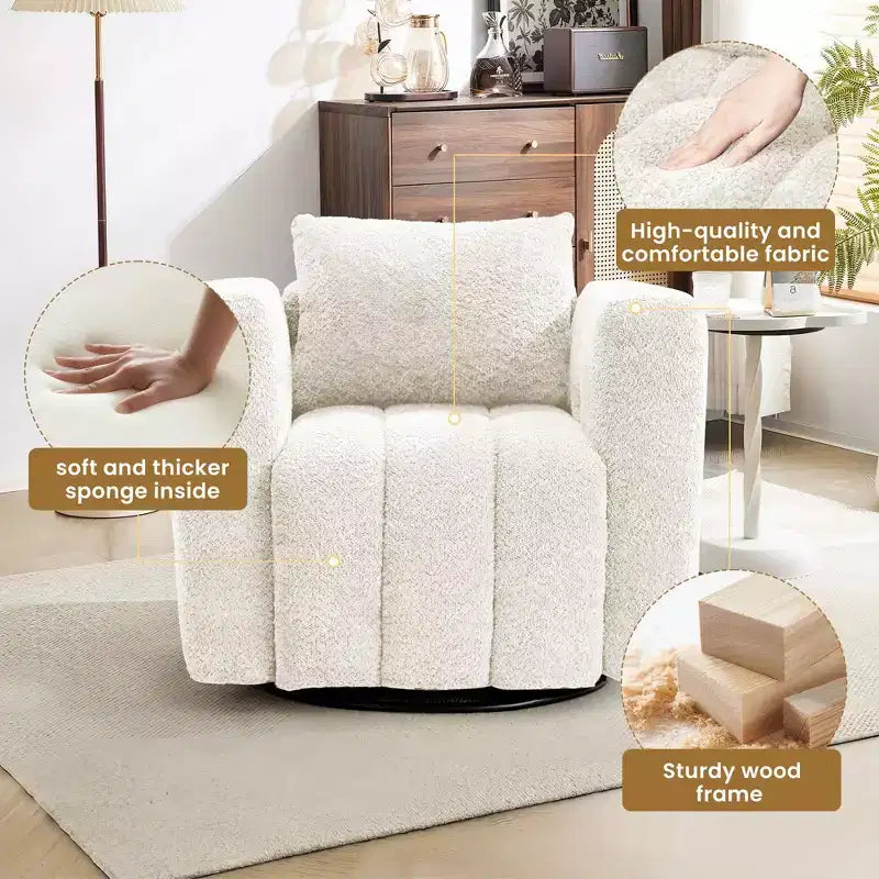 Sedia Girevole Hyleory con Telaio in Legno e Rivestimento in Tessuto Morbido, Rotazione a 360°, Design Ergonomico Confortevole per Salotto e Ufficio
