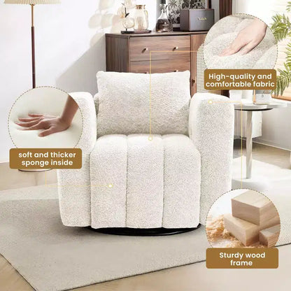 Sedia Girevole Hyleory con Telaio in Legno e Rivestimento in Tessuto Morbido, Rotazione a 360°, Design Ergonomico Confortevole per Salotto e Ufficio