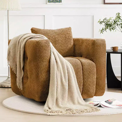 Sedia Girevole Hyleory con Telaio in Legno e Rivestimento in Tessuto Morbido, Rotazione a 360°, Design Ergonomico Confortevole per Salotto e Ufficio