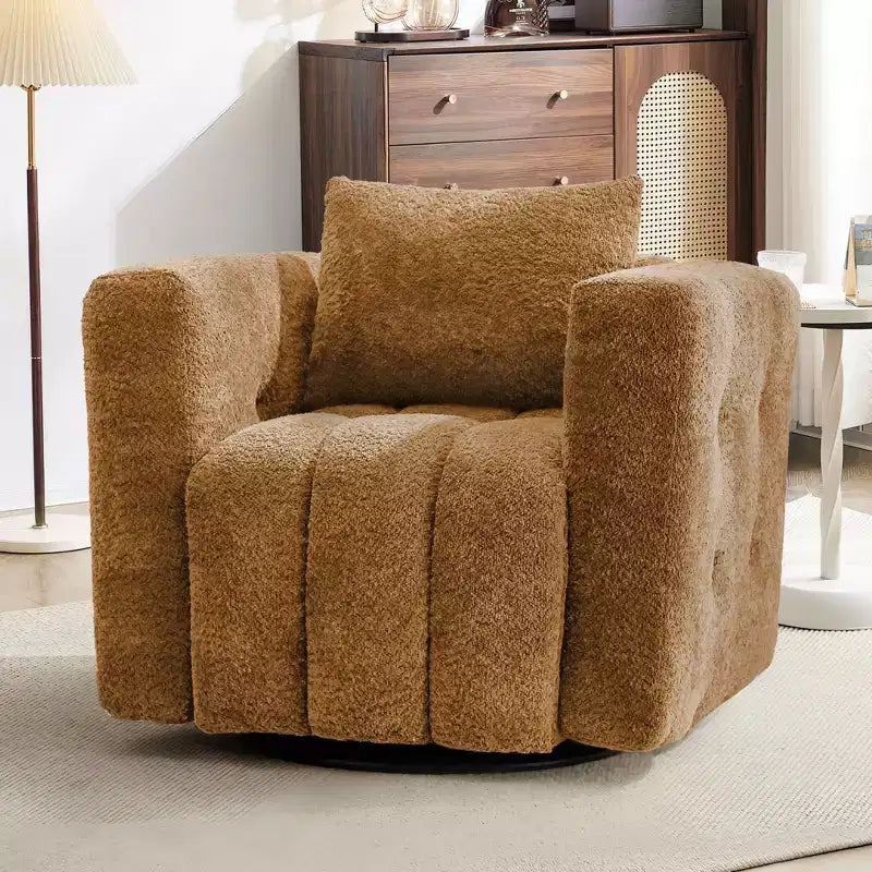 Sedia Girevole Hyleory con Telaio in Legno e Rivestimento in Tessuto Morbido, Rotazione a 360°, Design Ergonomico Confortevole per Salotto e Ufficio