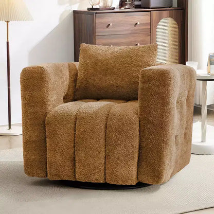 Sedia Girevole Hyleory con Telaio in Legno e Rivestimento in Tessuto Morbido, Rotazione a 360°, Design Ergonomico Confortevole per Salotto e Ufficio