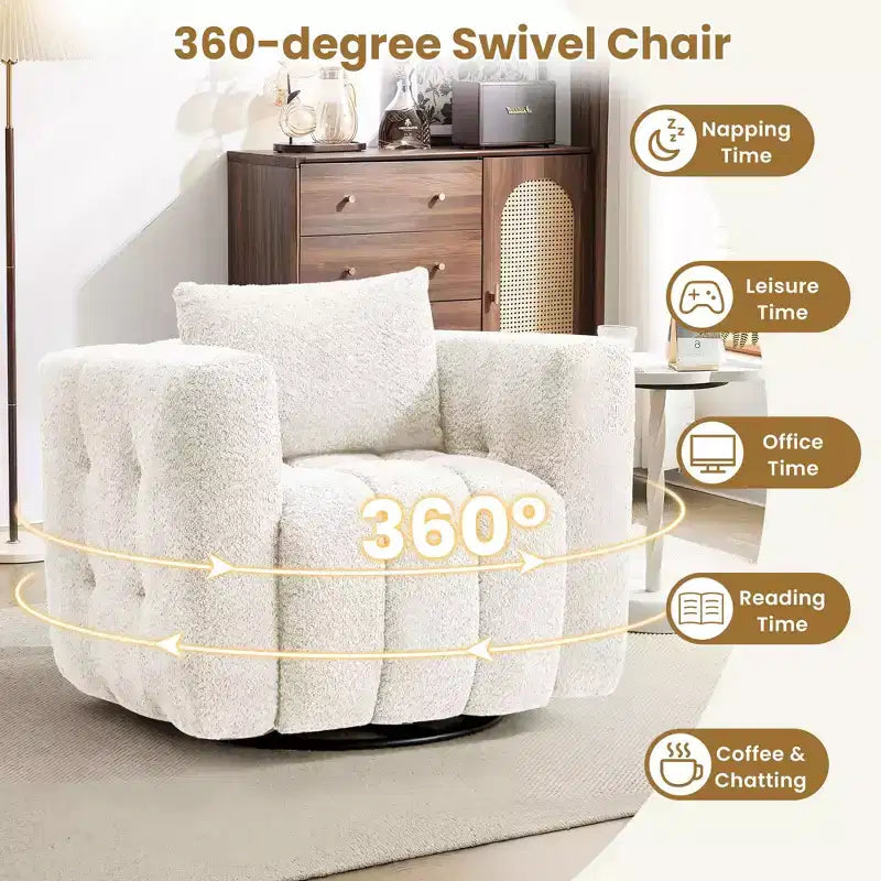 Sedia Girevole Hyleory con Telaio in Legno e Rivestimento in Tessuto Morbido, Rotazione a 360°, Design Ergonomico Confortevole per Salotto e Ufficio
