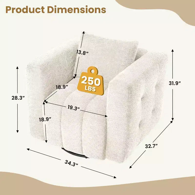 Sedia Girevole Hyleory con Telaio in Legno e Rivestimento in Tessuto Morbido, Rotazione a 360°, Design Ergonomico Confortevole per Salotto e Ufficio