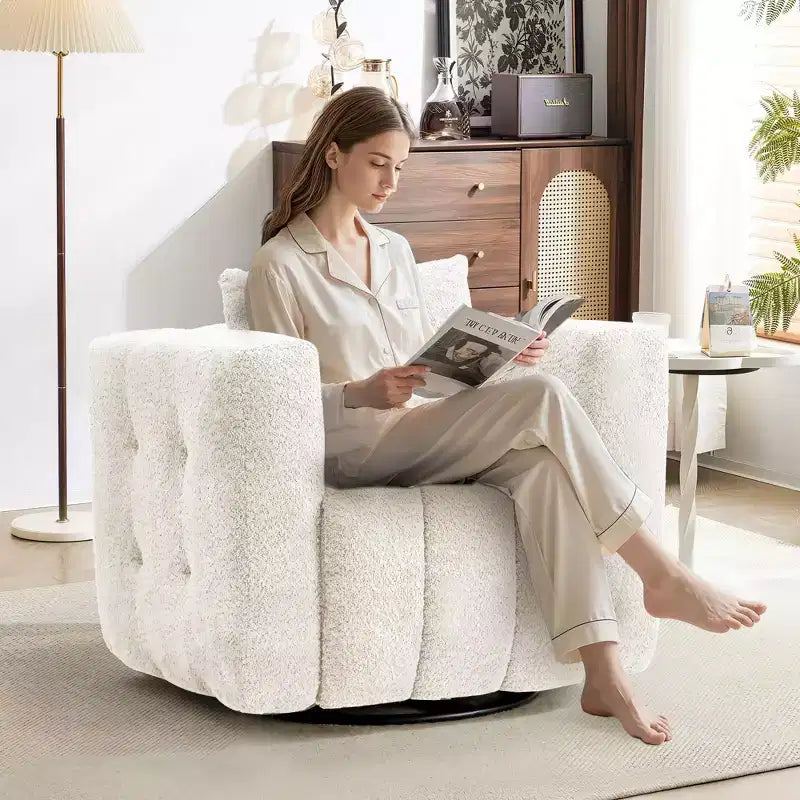 Sedia Girevole Hyleory con Telaio in Legno e Rivestimento in Tessuto Morbido, Rotazione a 360°, Design Ergonomico Confortevole per Salotto e Ufficio