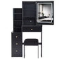 Okak Vanity Table with Drawers and Adjust LED Mirror, 29.2 Left-Side Bedside Vanity Desk with Cushioned Stool and Tri-color Switching, Black