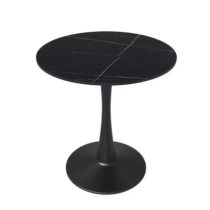 LeisureMod Bristol 27 Round Dining Table  Sintered Stone Top, Black Steel Pedestal Base, Accent Caf Table for Kitchen & Small Spaces