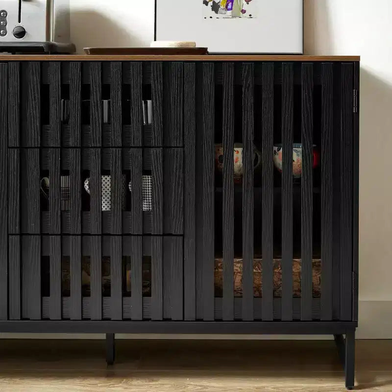 Cassettiera Okak Chic con 3/6 Cassetti, Comò in Stile Moderno per Soggiorno, Ingresso, Griglia a Doghe e Gambe in Metallo, Nero e Marrone