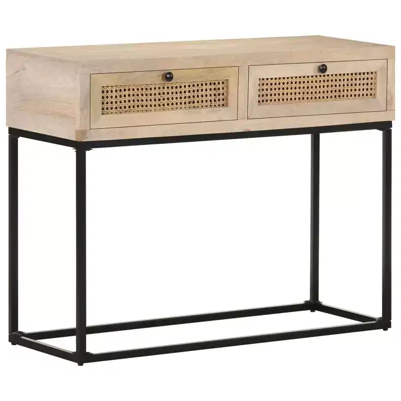 vidaXL Console Table 39.4x13.8x29.9 Solid Mango Wood and Natural Cane