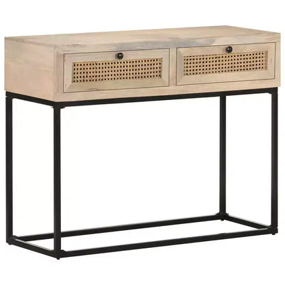 vidaXL Tavolo Consolle 100x35x76 cm Legno Massello di Mango e Rattan Naturale