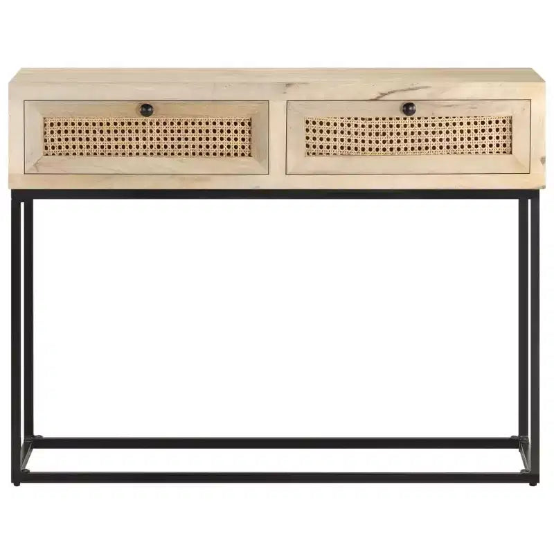 vidaXL Tavolo Consolle 100x35x76 cm Legno Massello di Mango e Rattan Naturale