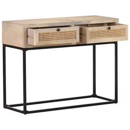 vidaXL Tavolo Consolle 100x35x76 cm Legno Massello di Mango e Rattan Naturale
