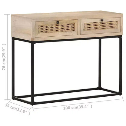 vidaXL Tavolo Consolle 100x35x76 cm Legno Massello di Mango e Rattan Naturale