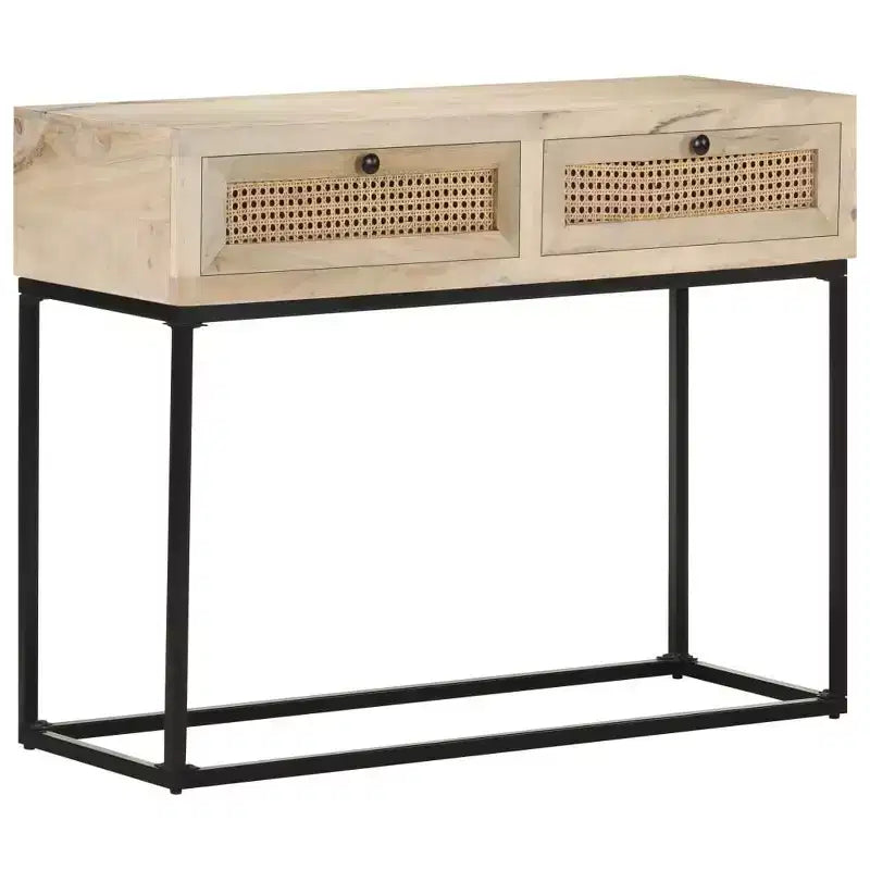 vidaXL Tavolo Consolle 100x35x76 cm Legno Massello di Mango e Rattan Naturale