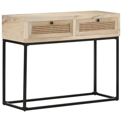vidaXL Tavolo Consolle 100x35x76 cm Legno Massello di Mango e Rattan Naturale