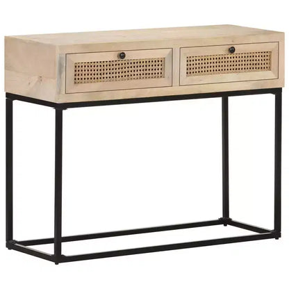 vidaXL Tavolo Consolle 100x35x76 cm Legno Massello di Mango e Rattan Naturale