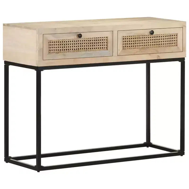 vidaXL Tavolo Consolle 100x35x76 cm Legno Massello di Mango e Rattan Naturale