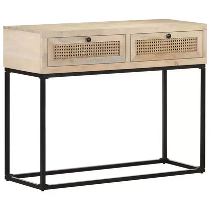 vidaXL Tavolo Consolle 100x35x76 cm Legno Massello di Mango e Rattan Naturale