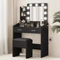 Modern Vanity Makeup Desk with Vanity Mirror, Built-in Lights, 4 Drawers, Crystal Ball Knobs, Power Outlet, White Makeup Desk for Bedroom