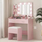 Moderna toletta trucco con specchio, luci integrate, 4 cassetti, pomelli a sfera di cristallo, presa di corrente, scrivania trucco bianca per camera da letto