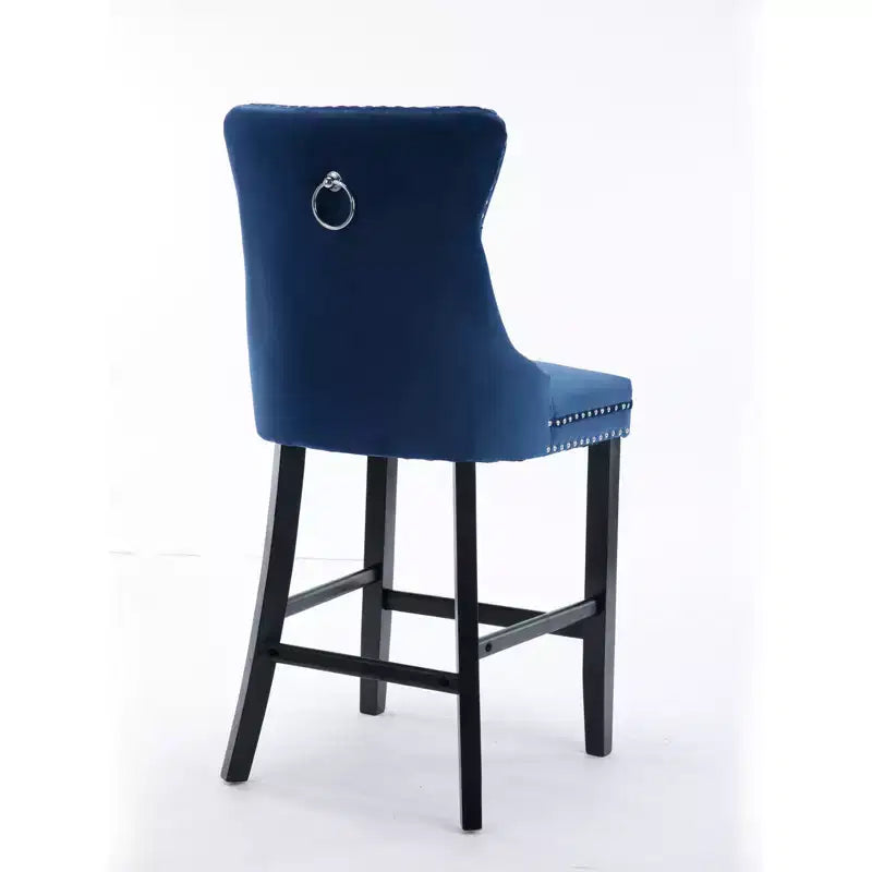 CLIHOME Set di 2 Sgabelli da Bar, Sgabelli da Bar Contemporanei Rivestiti in Velluto con Decorazione Capitonnè e Gambe in Legno