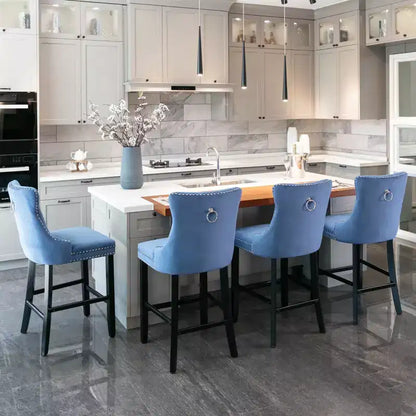 CLIHOME Set di 2 Sgabelli da Bar, Sgabelli da Bar Contemporanei Rivestiti in Velluto con Decorazione Capitonnè e Gambe in Legno