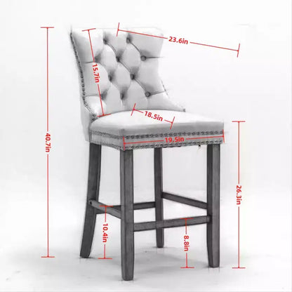 CLIHOME Set di 2 Sgabelli da Bar, Sgabelli da Bar Contemporanei Rivestiti in Velluto con Decorazione Capitonnè e Gambe in Legno