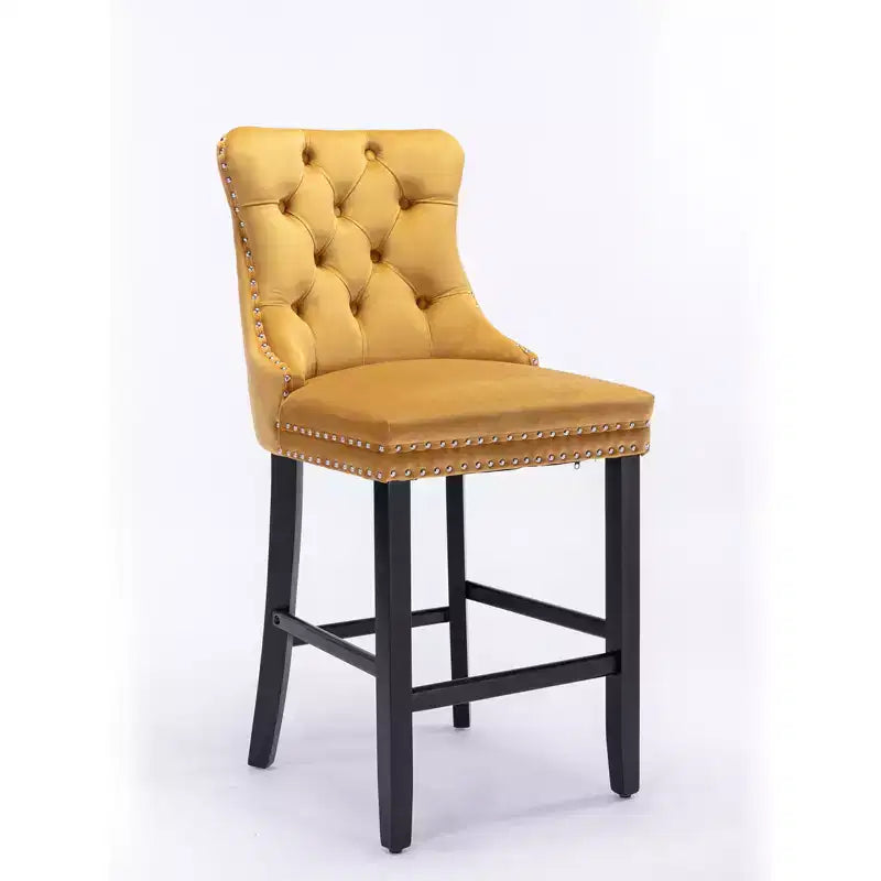 CLIHOME Set di 2 Sgabelli da Bar, Sgabelli da Bar Contemporanei Rivestiti in Velluto con Decorazione Capitonnè e Gambe in Legno
