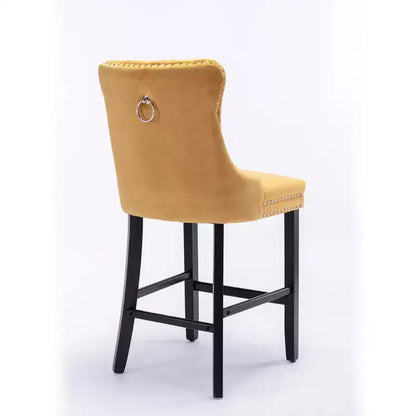 CLIHOME Set di 2 Sgabelli da Bar, Sgabelli da Bar Contemporanei Rivestiti in Velluto con Decorazione Capitonnè e Gambe in Legno