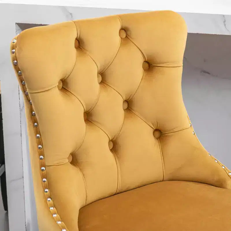 CLIHOME Set di 2 Sgabelli da Bar, Sgabelli da Bar Contemporanei Rivestiti in Velluto con Decorazione Capitonnè e Gambe in Legno