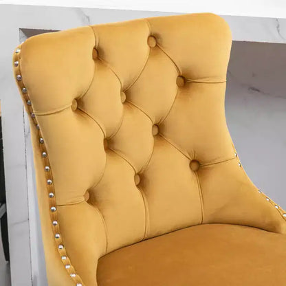 CLIHOME Set di 2 Sgabelli da Bar, Sgabelli da Bar Contemporanei Rivestiti in Velluto con Decorazione Capitonnè e Gambe in Legno
