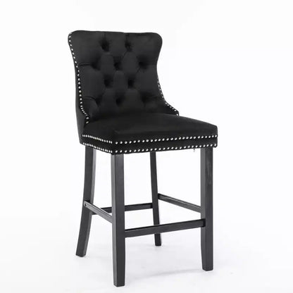 CLIHOME Set di 2 Sgabelli da Bar, Sgabelli da Bar Contemporanei Rivestiti in Velluto con Decorazione Capitonnè e Gambe in Legno