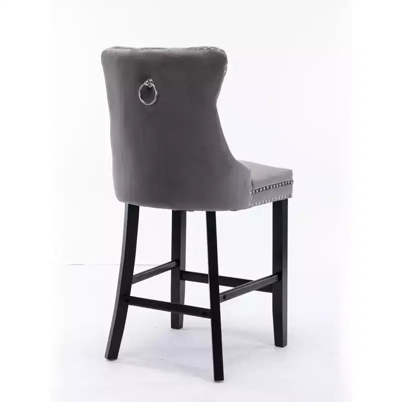 CLIHOME Set di 2 Sgabelli da Bar, Sgabelli da Bar Contemporanei Rivestiti in Velluto con Decorazione Capitonnè e Gambe in Legno