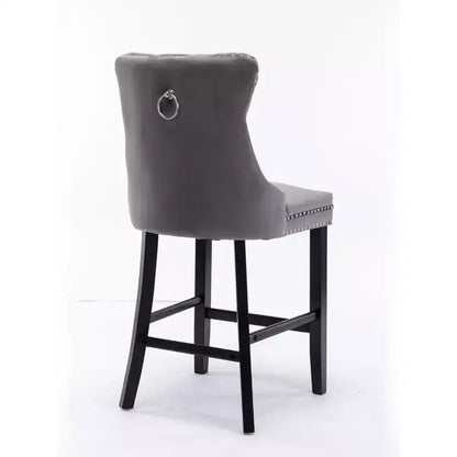 CLIHOME Set di 2 Sgabelli da Bar, Sgabelli da Bar Contemporanei Rivestiti in Velluto con Decorazione Capitonnè e Gambe in Legno