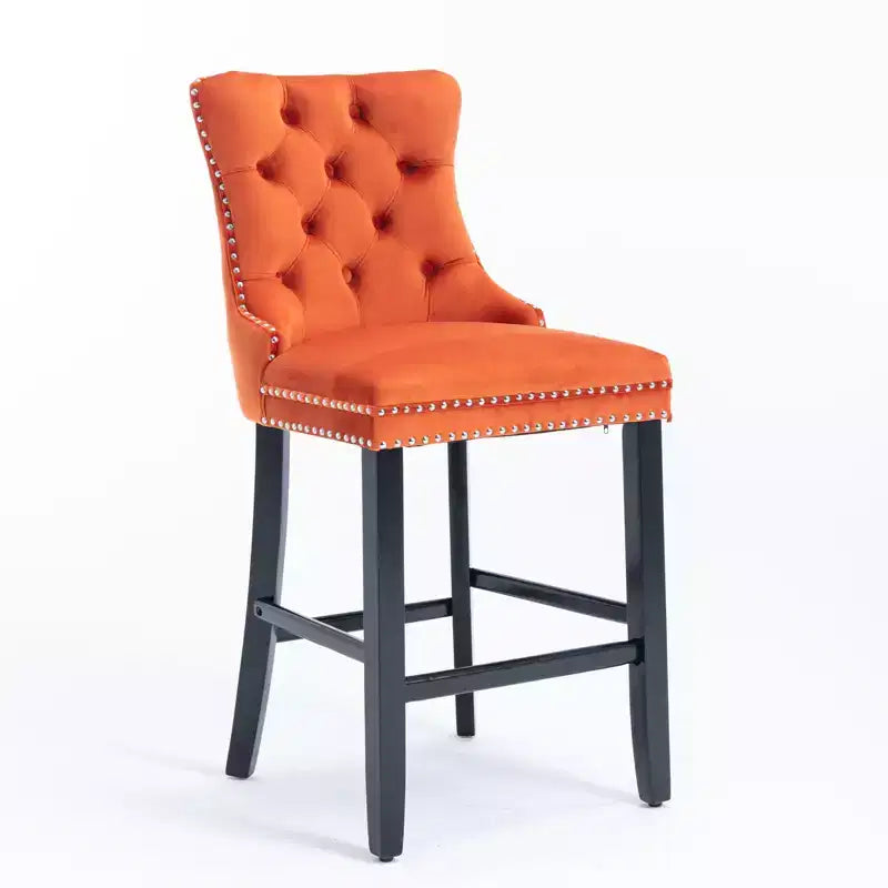 CLIHOME Set di 2 Sgabelli da Bar, Sgabelli da Bar Contemporanei Rivestiti in Velluto con Decorazione Capitonnè e Gambe in Legno