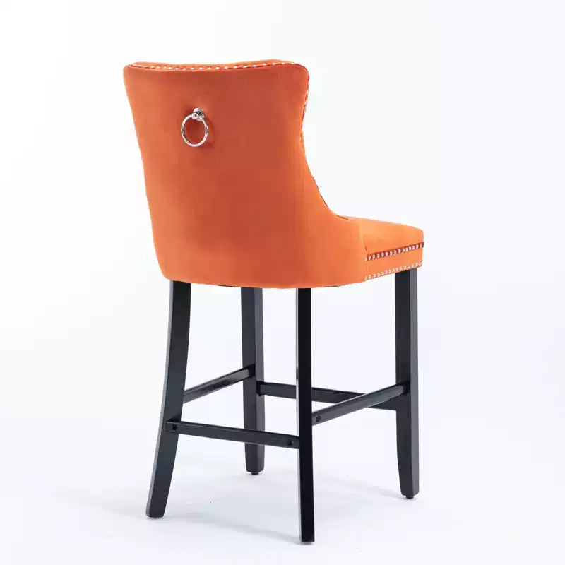 CLIHOME Set di 2 Sgabelli da Bar, Sgabelli da Bar Contemporanei Rivestiti in Velluto con Decorazione Capitonnè e Gambe in Legno