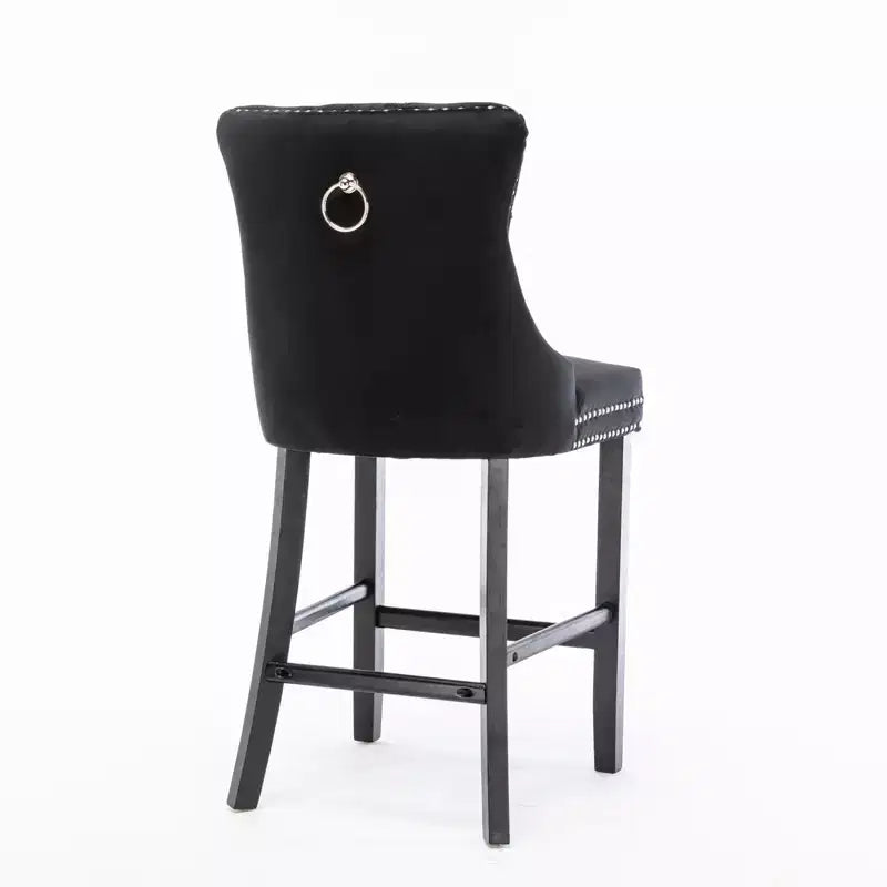 CLIHOME Set di 2 Sgabelli da Bar, Sgabelli da Bar Contemporanei Rivestiti in Velluto con Decorazione Capitonnè e Gambe in Legno