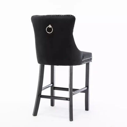CLIHOME Set di 2 Sgabelli da Bar, Sgabelli da Bar Contemporanei Rivestiti in Velluto con Decorazione Capitonnè e Gambe in Legno