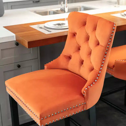 CLIHOME Set di 2 Sgabelli da Bar, Sgabelli da Bar Contemporanei Rivestiti in Velluto con Decorazione Capitonnè e Gambe in Legno