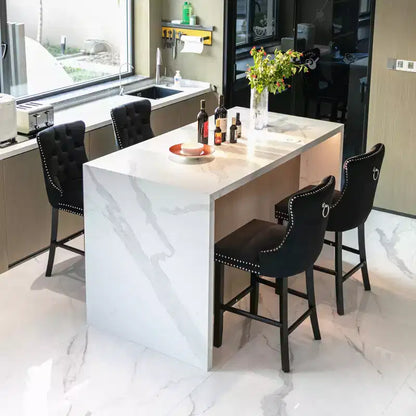 CLIHOME Set di 2 Sgabelli da Bar, Sgabelli da Bar Contemporanei Rivestiti in Velluto con Decorazione Capitonnè e Gambe in Legno