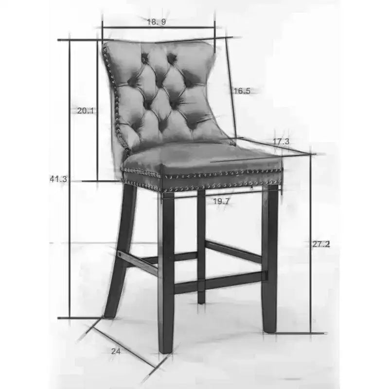 CLIHOME Set di 2 Sgabelli da Bar, Sgabelli da Bar Contemporanei Rivestiti in Velluto con Decorazione Capitonnè e Gambe in Legno